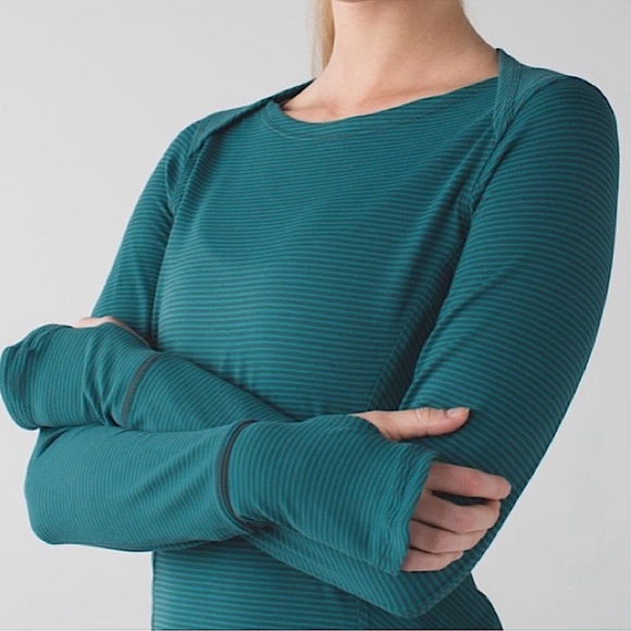 Lululemon Kanto Catch Me Long Sleeve Mini Pop Stripe Top Size 4 Teal/Dark Fuel - Picture 3 of 15